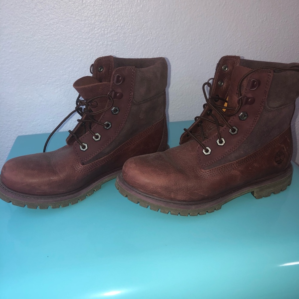 Red timberland boots